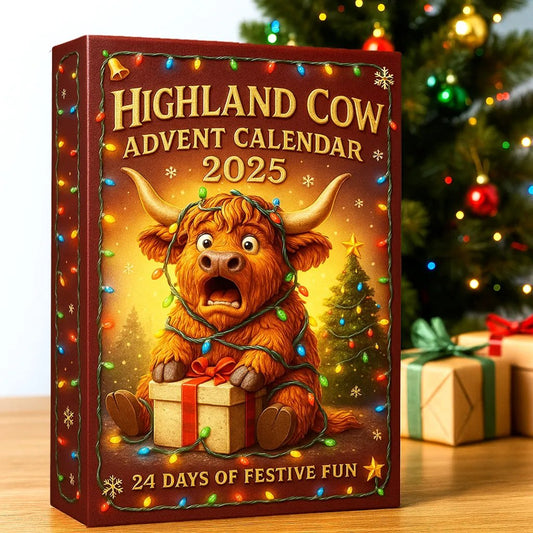 🐮Highland Cow Adventskalender 2025🎄✨- 3D handgemaakte Highland Cow-pop (24 stuks)
