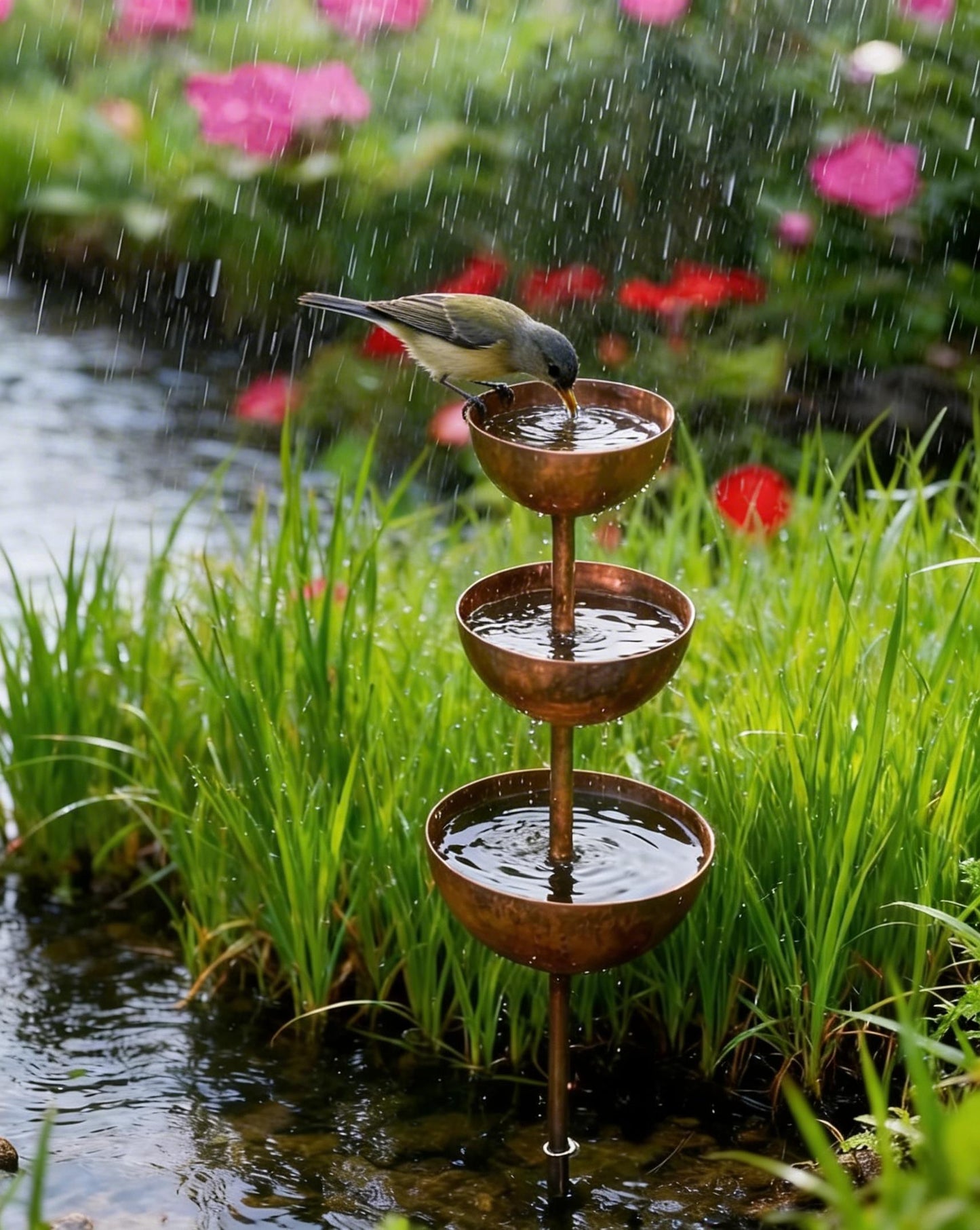 🌧️ Rainwater collector – plant support🐦 Metal garden ornament