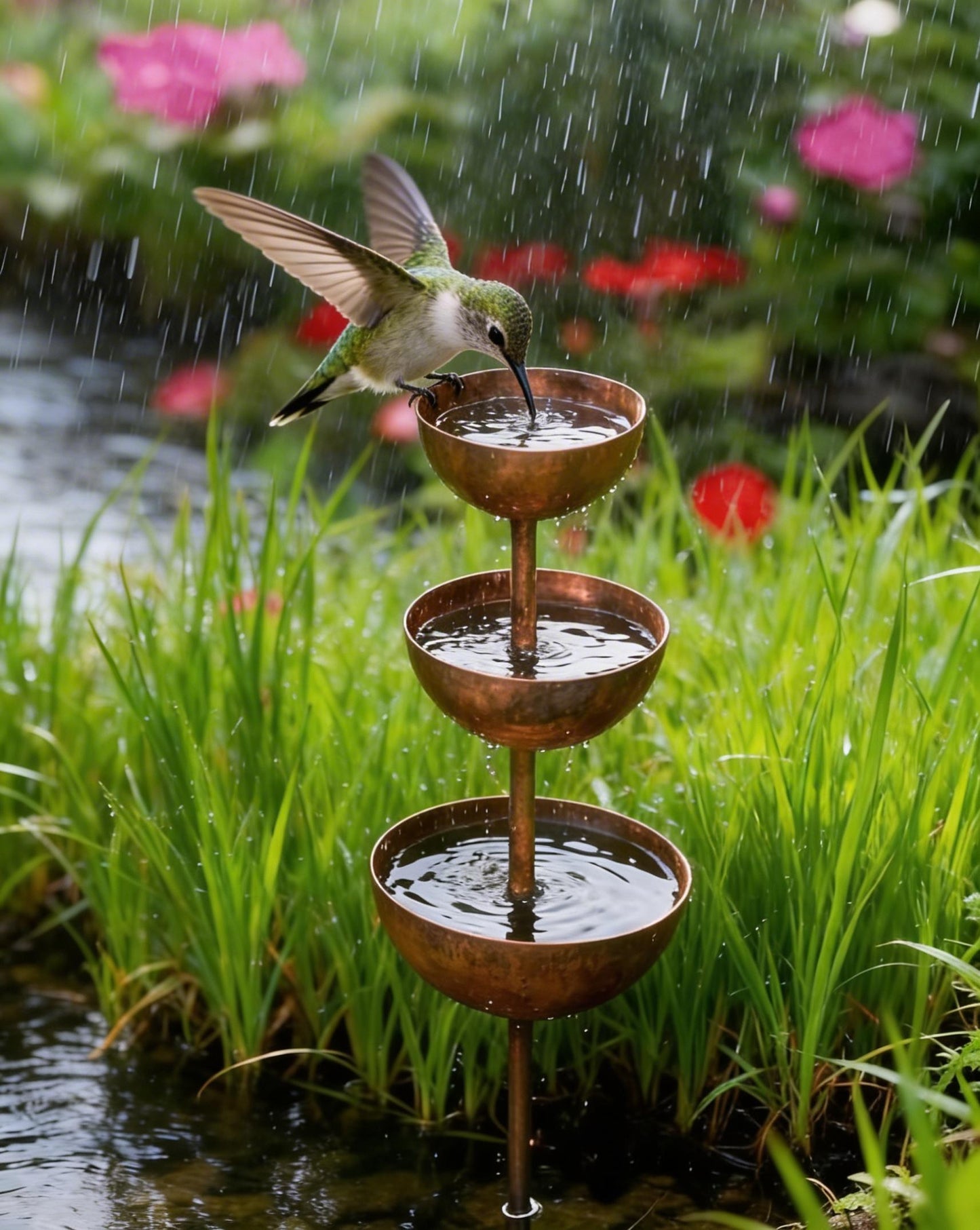 🌧️ Rainwater collector – plant support🐦 Metal garden ornament