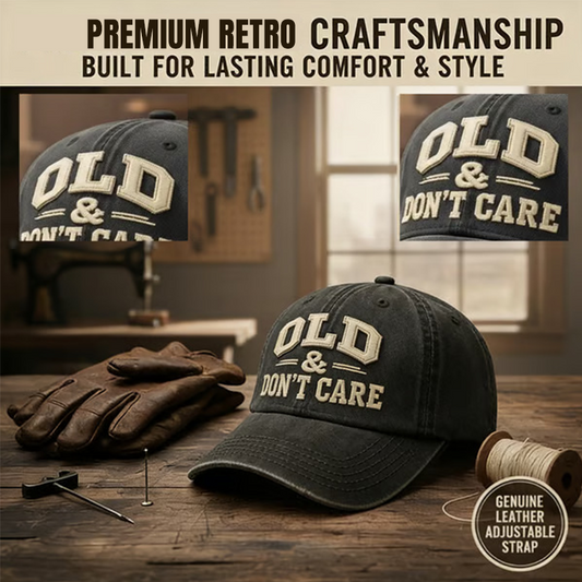 Retro baseballpet 'Old & Don't Care' – Geborduurde vintage pet met distressed look 🧢✨